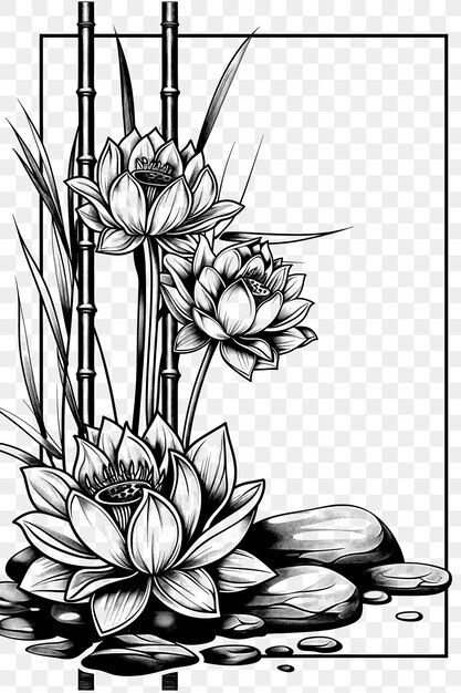 Zen Frame Art With Lotus Flower And Bamboo Decorations Borde Cnc Frame Tattoo Art Concept (젠 프레임 아트 롯스 꽃과 대나무 장식과 함께 Cnc 프레임 타투 아트 콘셉트)