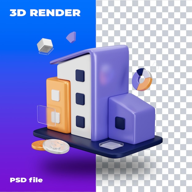 PSD office building illustration 3d rendering 3d icon