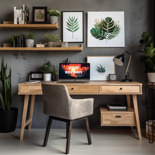 PSD office desk mockup Showcase your website or app design on a sleek and modern office desk