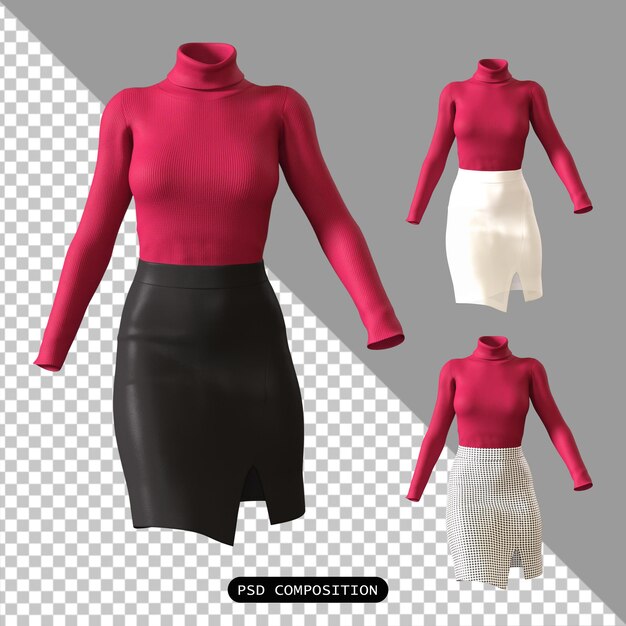 PSD psd office wear woman cloth pack geïsoleerd 3d render illustratie