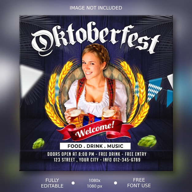 PSD modello di banner quadrato per la promozione dei social media dell'oktoberfest psd