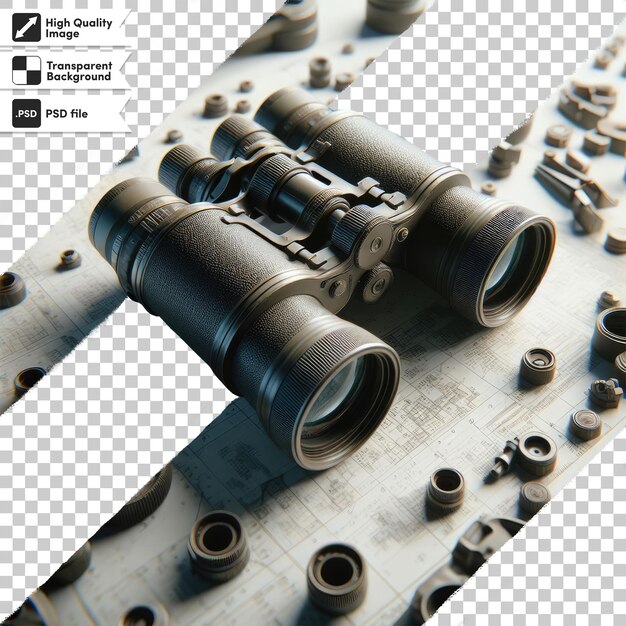 Psd old binoculars on transparent background with editable mask layer