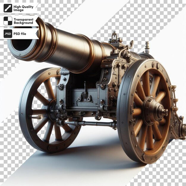 Psd old cannon on transparent background with editable mask layer