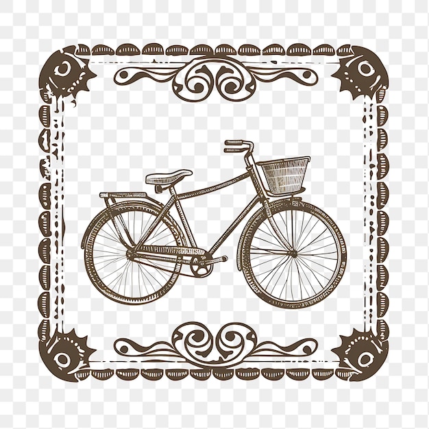 Psd old fashioned bicycle high wheeler met sepia monochrome sta tattoo clipart inkt t-shirt ontwerp