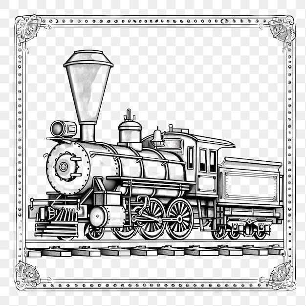 PSD psd old fashioned steam locomotive met zwart-wit monochro tatoeage clipart inkt t-shirt ontwerp