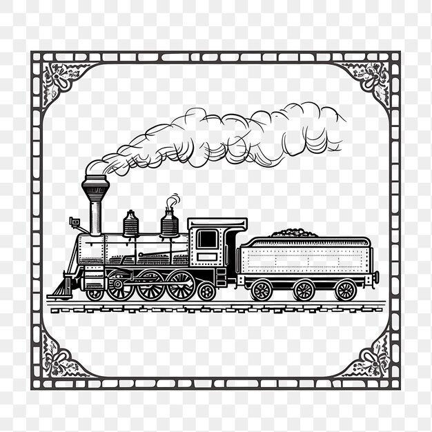 PSD psd old fashioned steam locomotive with black and white monochro tattoo clipart ink tshirt design