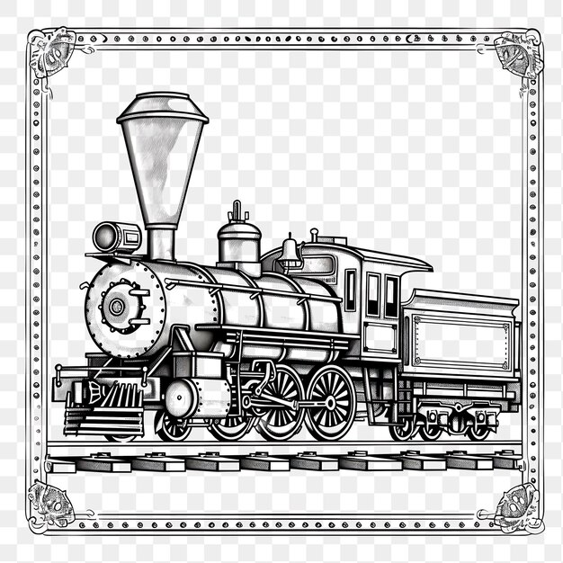 PSD psd old fashioned steam locomotive with black and white monochro tattoo clipart ink tshirt design