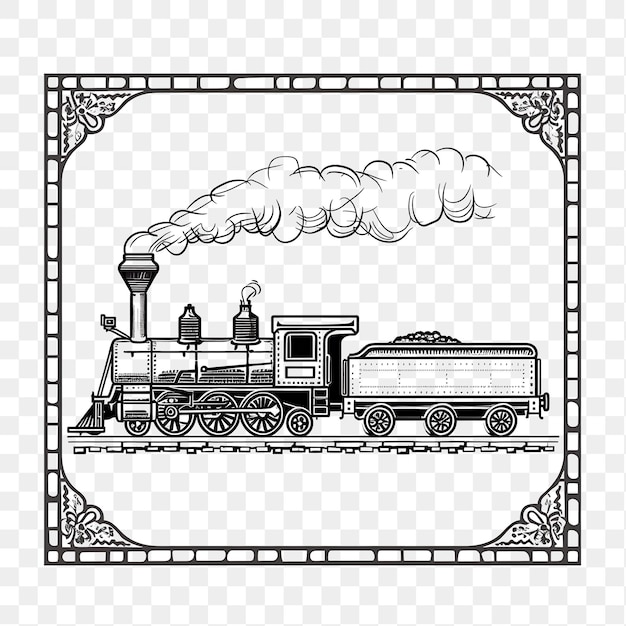 Psd Old Fashioned Steam Locomotive Z Czarno-białym Monochrowym Tatuażem Clipart Ink Tshirt Design
