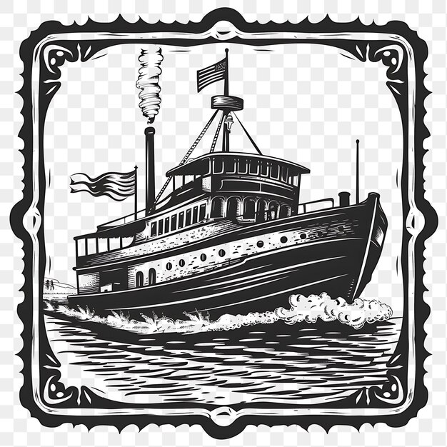 PSD psd old fashioned steamboat z czarno-białym monochromatycznym kolorowym tatuażem clipart ink tshirt design