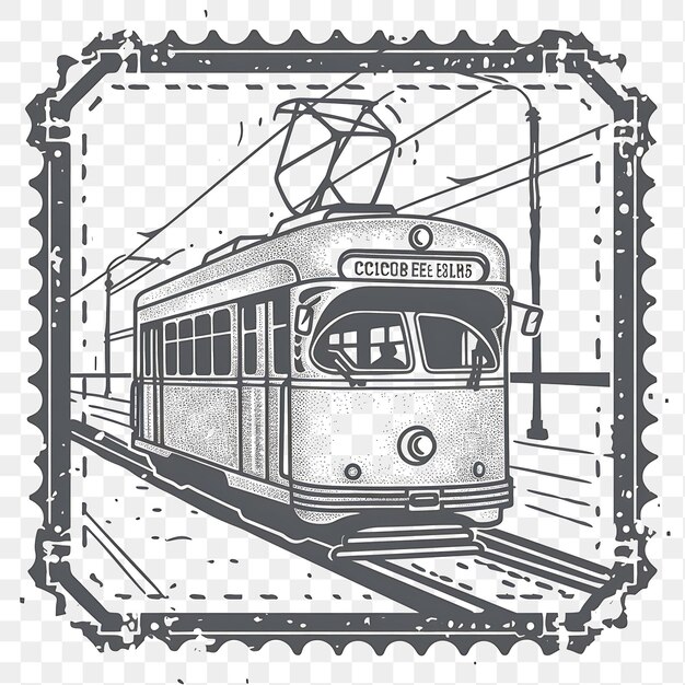 PSD psd old fashioned tram met grijze en witte monochrome kleur stam tatoeage clipart inkt t-shirt ontwerp