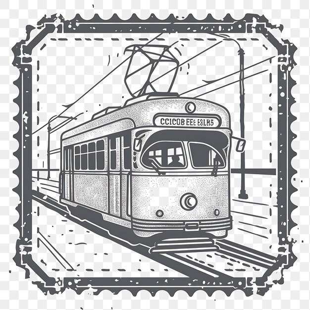 PSD psd old fashioned tram with gray and white monochrome color stam tattoo clipart ink tshirt design