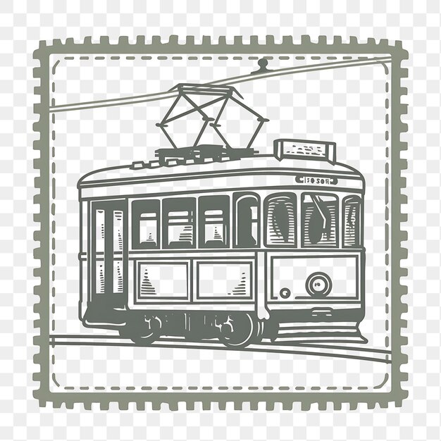 PSD psd old fashioned tram with gray and white monochrome color stam tattoo clipart ink tshirt design