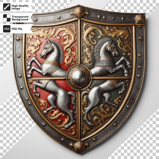 Psd old golden shield on transparent background with editable mask layer