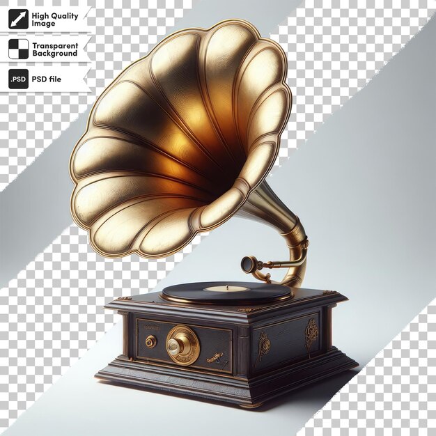 Psd old gramophone isolated on transparent background with editable mask layer