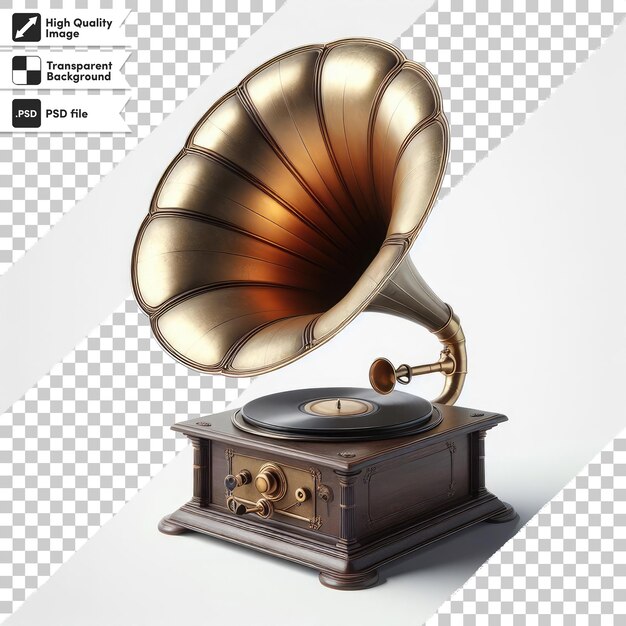 PSD psd old gramophone isolated on transparent background with editable mask layer