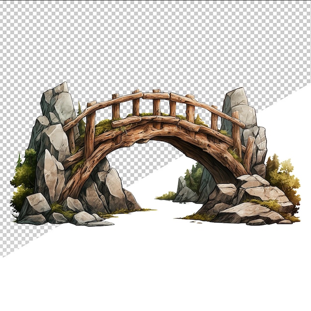 PSD psd old timber bridge on transparent background