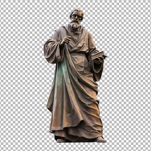 PSD psd old weathered standing philosopher statue isolated on white and transparent background