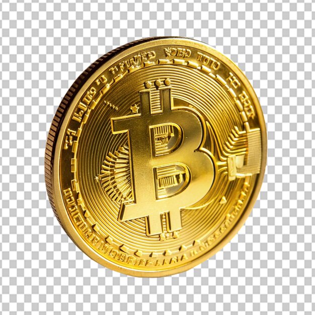 PSD psd of a olden coin with word bitcoin on transparent background