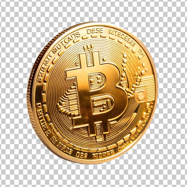 Psd of a olden coin with word bitcoin on transparent background