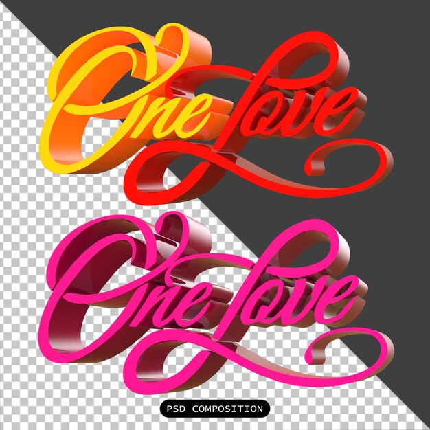Psd one love pack 3d tipografia icona isolata 3d rendering illustrazione