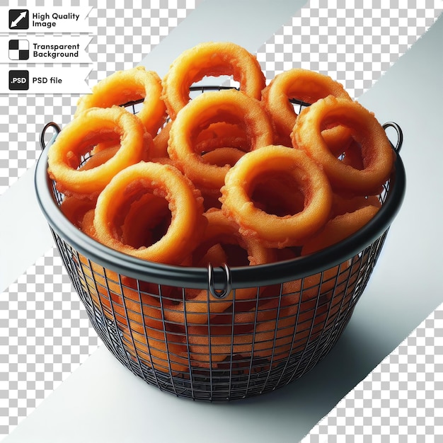 PSD psd onion rings on a basket on transparent background with editable mask layer