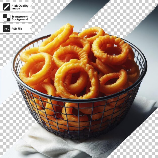 PSD psd onion rings on a basket on transparent background with editable mask layer