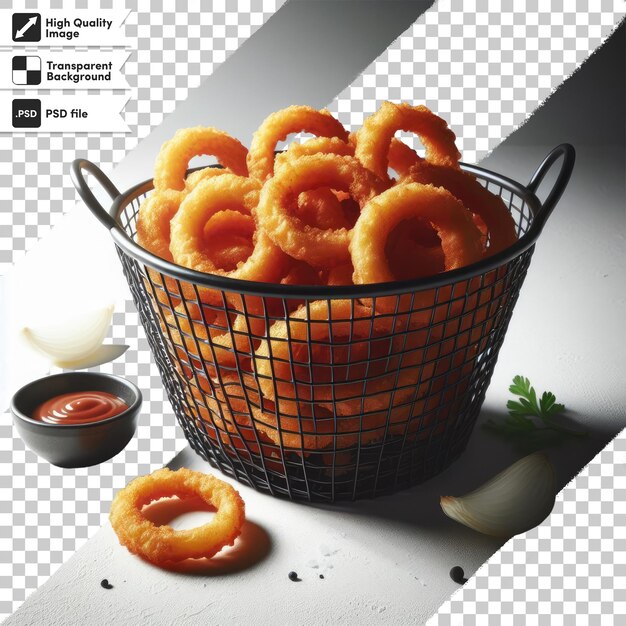 PSD psd onion rings on a basket on transparent background with editable mask layer