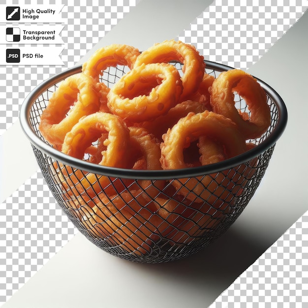 PSD onion rings on a basket on transparent background with editable mask layer