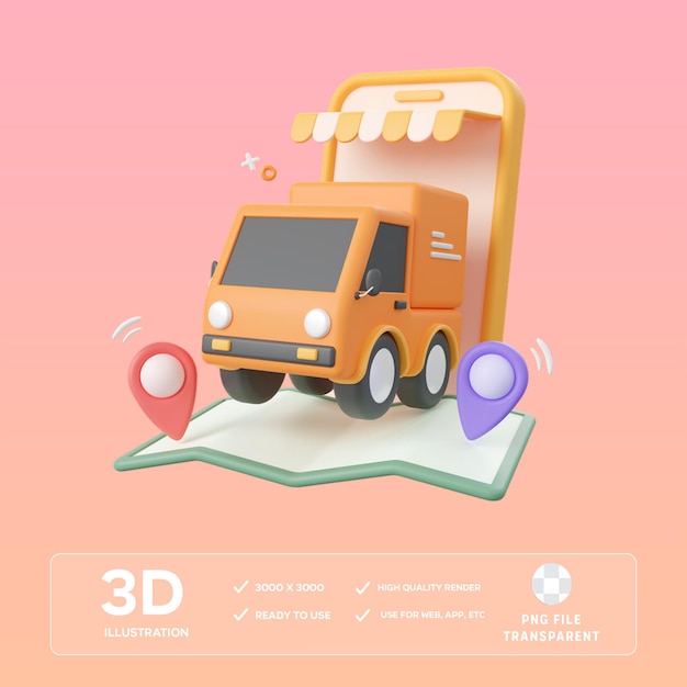 Служба онлайн-доставки PSD 3D иллюстрация