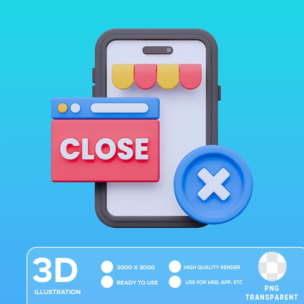 Illustrazione 3d di psd online shop close