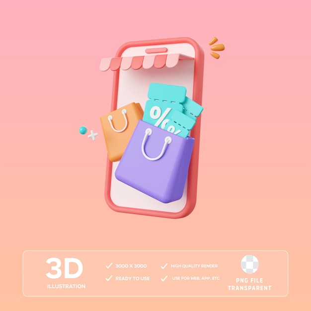 PSD 온라인 쇼핑 할인 3D 일러스트레이션