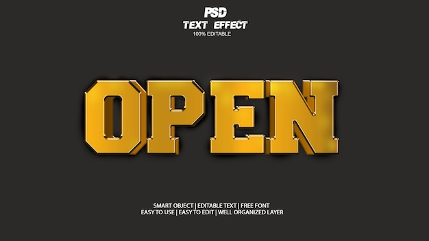 PSD psd open 3d editable text effect with background premium psd