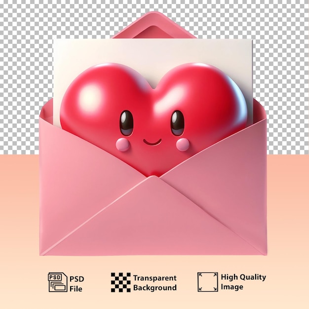 Psd open pink envelope revealing white card with big red heart with white backgroundgenerative ai