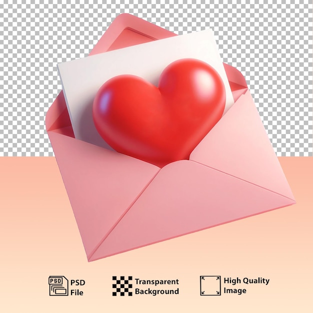 PSD psd open pink envelope revealing white card with big red heart with white backgroundgenerative ai