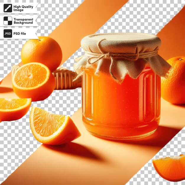 Psd orange jam in a glass jar on transparent background