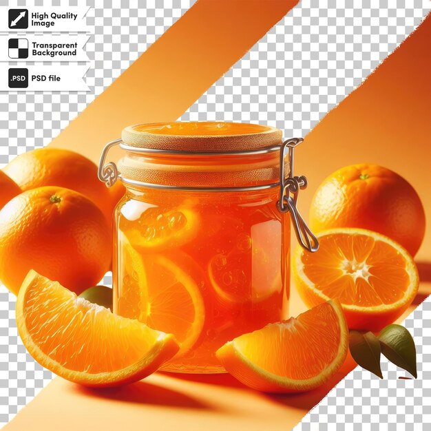 Psd orange jam in a glass jar on transparent background