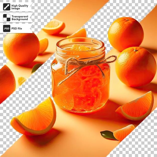 Psd orange jam in a glass jar on transparent background