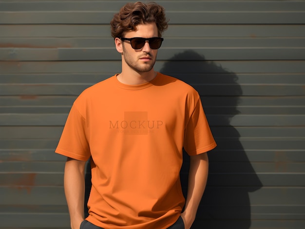 PSD Orange Mens T Shirt Mockup