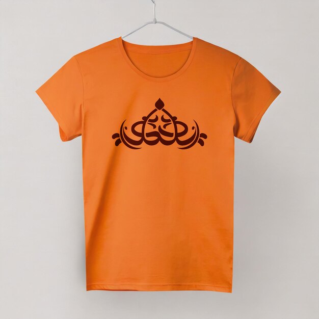 PSD psd orange tshirt model front view mockup