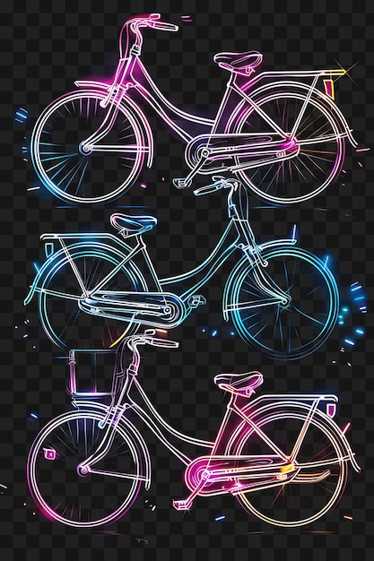Psd oświetlonych rowerów neonowych z metaliczną teksturą chromu Pul Neon Frame Art Design Template
