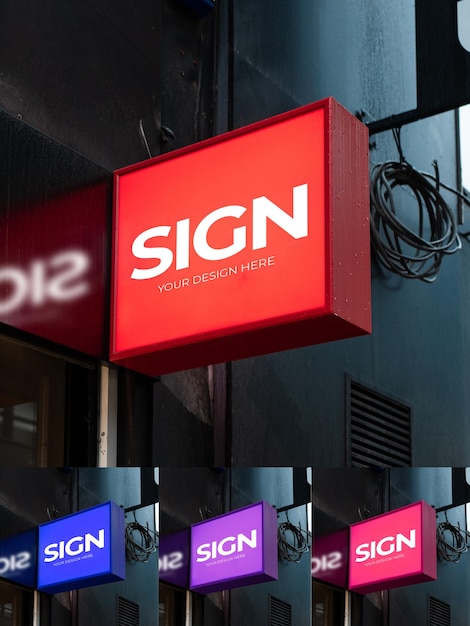 psd outdoors business light sign mockup