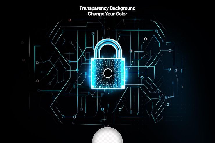 PSD psd padlock with keyhole in data security on circuit modern safety digital concept transparent