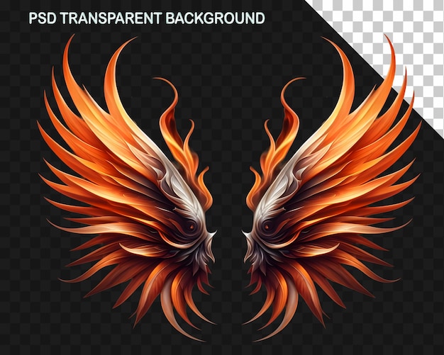 PSD psd пара оранжевых и белых крыльев на огне png прозрачный изолированный фон