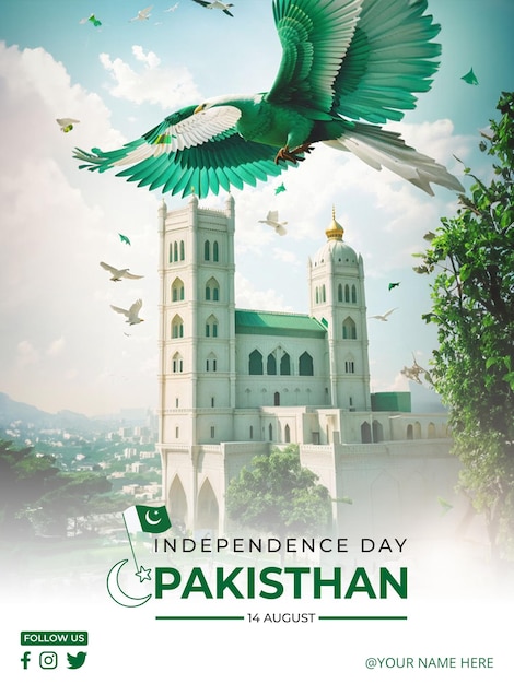 Psd pakistan onafhankelijkheidsdag groet poster ontwerpsjabloon