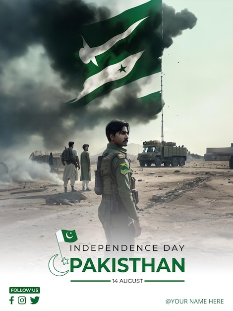 Psd pakistan onafhankelijkheidsdag groet poster ontwerpsjabloon