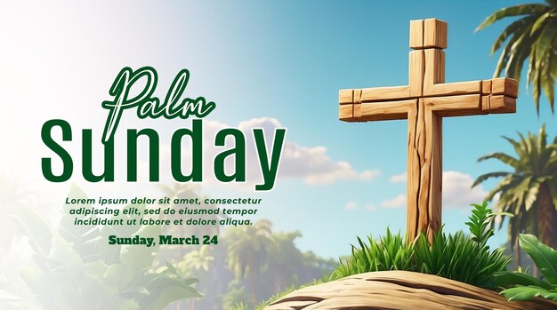 Psd palm sunday banner template with palm leaves