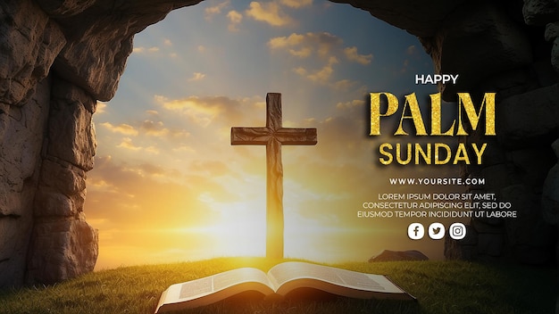 배경 이미지와 함께 Psd Palm Sunday 포스터 템플릿 디자인