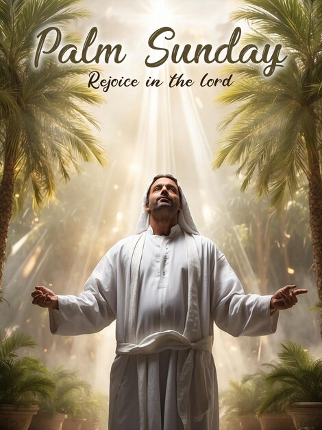 PSD modello di poster psd palm sunday con foglie di palma palm sunday e pasqua