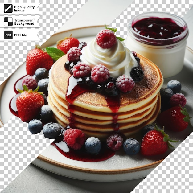 PSD psd pancakes with berries and cream on transparent background with editable mask layer