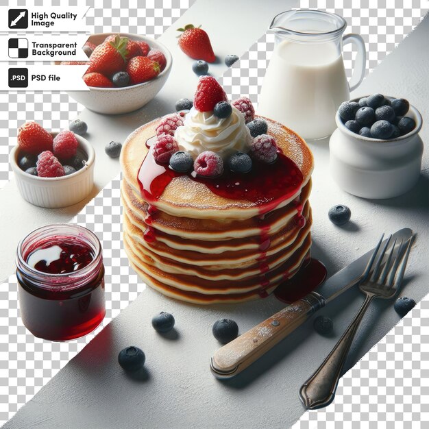 PSD psd pancakes with berries and cream on transparent background with editable mask layer